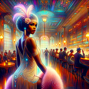 dream photo of a beautiful African-American flapper girl, intric...