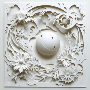 Create a Kirigami artwork featuring planets and flora to visuall...