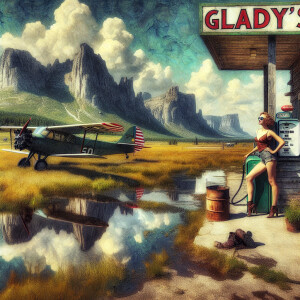”Glady’s” text gasstation sign. Superfine Blake painterly. Attra...