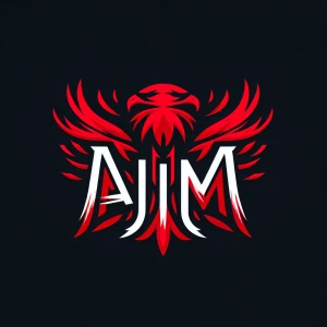 Design a logo featuring the initials "AJM" in a red brushstroke...