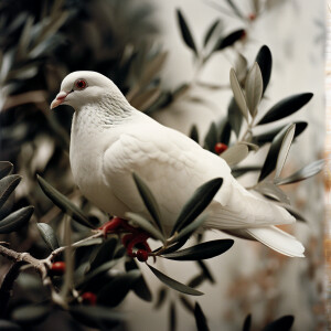 Beautiful white dove on an olive tree branch  --sref 3656455247