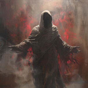 stunning full body portrait of a horrific ethereal being wrapped...