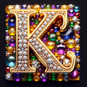 Create a 3-D realistic image with the letters  K.S. in gold raised letters , Add diamonds and colorful jewels