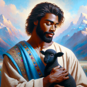 Oil painting of an African-American man resembling Jesus Christ,...