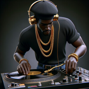 3D image of a Handsome African American DJ from the 90’s. He we...