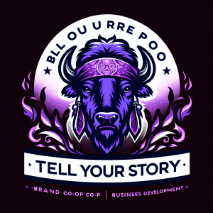 Create a dynamic, powerful, logo for a company called PURPLE BUF...