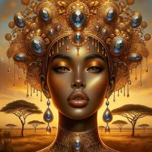 A digital illustration of a Latina woman's portrait with a luxur...