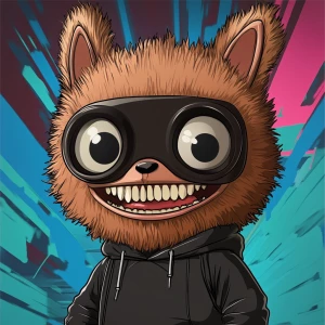 Stylized character portrait of a mischievous designer toy creat...