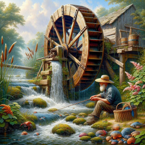 An ultra high pixel count 8k, out painting of an old outdoor hyd...