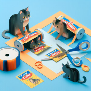 Cats cutting out tuna coupons