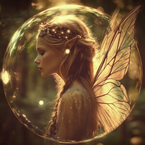 Digital art portrait of an ethereal female fairy with delicate w...