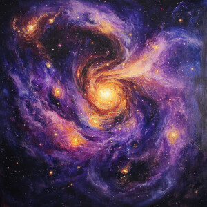A swirling, kaleidoscopic galaxy map crafted with meticulous det...
