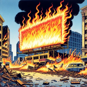 A large empty billboard on fire taking up 90% if the image, and...