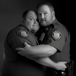 Lifesize digital photography portrait of a best buddies married...