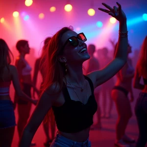 Generate an image of a stylish fashionable girls dancing activel...
