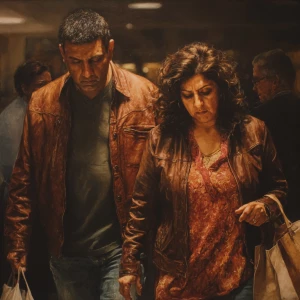 hyperrealism painting.a indian criminal sweaty man ,walking wit...