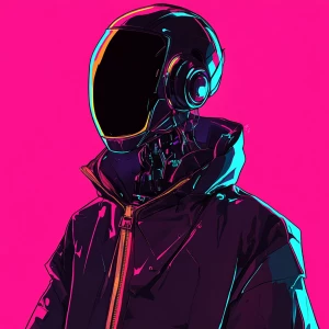 PROMPT: Humanoid [highlydetailed robot] wearing jacket, facing l...