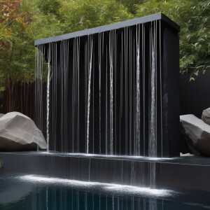 floating fountain waterfall made of black slate stone segments c...