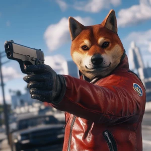 DOGE meme.,badass doge in GTA pointing a gun and holding another...