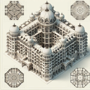 طراحی هتل چهار طبقه به سبک کلاسیک فاخر پلان هتل به صورت هشت ضلعی...