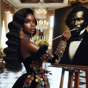 In a high-class, elegantly decorated studio, a very light-skinne...