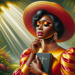 An airbrush oil painting depicts an African American woman with...