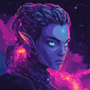 Create a 24-bit pixel art illustration of a female character wit...