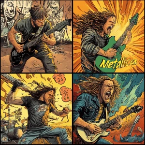 create a square image with four separate panels. Each panel depi...