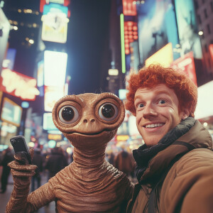 Create an image of a man with red hair , wavy hair , taking a se...