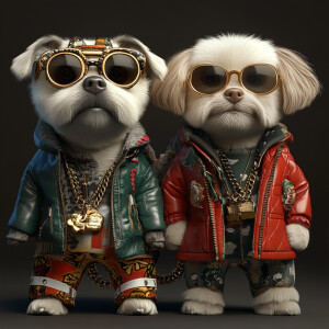 Cute Dogs in a fashion walk dressed in fashionable Clothing 3DCH...