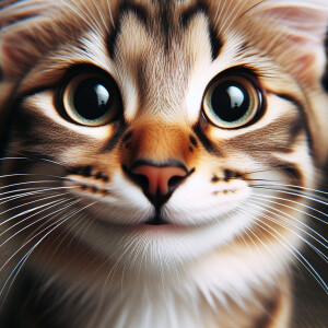 A really cute cat in close-up, smiling at the camera