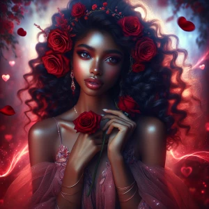 A fantasy style romantic portrait of an Afro Latina woman with f...