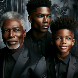 Create a close-up portrait featuring three generations of Africa...