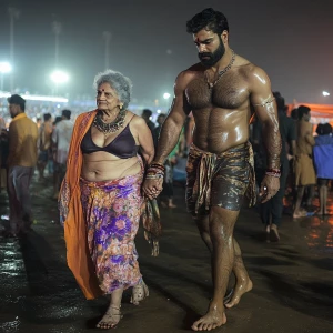 Photo,realism.A gujarati muscular man sweat on body walking with...
