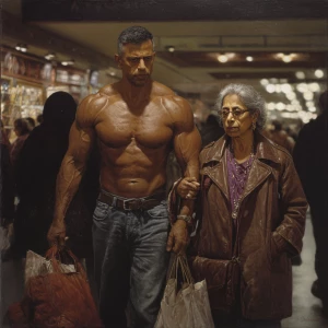 hyperrealism painting.a indian criminal sweaty muscular beefy m...