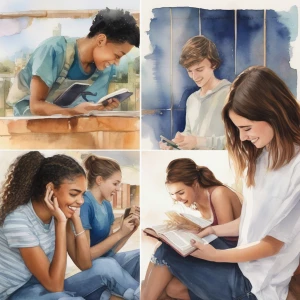 Montage)**  
**Visual Description**:  
- **Left Panel**: Teens p...