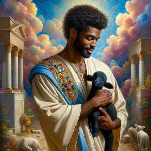 Oil painting of an African-American man resembling Jesus Christ,...
