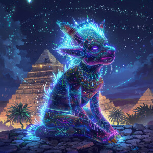 Illustrate a scene with a whimsical creature, embodying quantum...