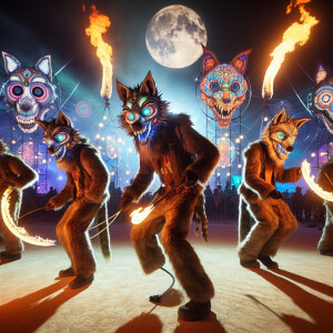 A psychedelic carnival in Texas, fire rope dancers in wolf suits...