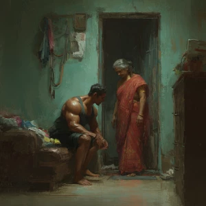 Hyperrealism digital painting ,a indian muscular beefy sweaty...