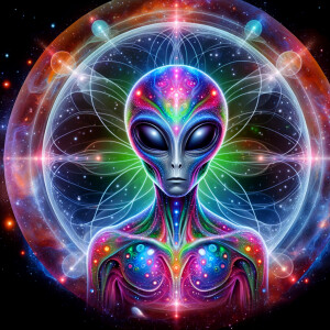 Colored alien transparent graphic, no background, cosmic alien g...