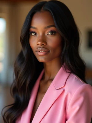 Create an image of a 25-year-old African woman with smooth, blem...