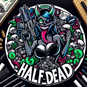 I see an image that features a highly stylized and graphic desig...