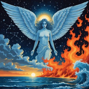 **Central Figure**: The central figure appears to be an angelic...