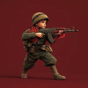 Logo of russian kid soldier in contemporary military attire, hol...