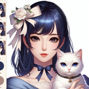 Realistic anime woman with dark blue hair and dark brown eyes. S...