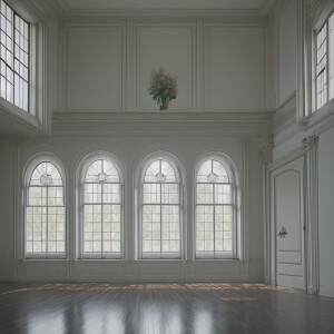 Interior of bright room with windows overlooking the Russian and...