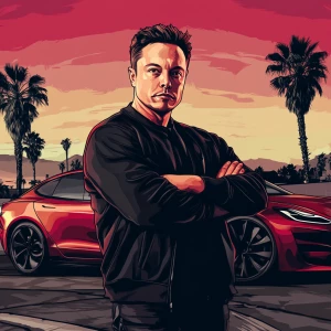 Elon Musk..I drive fast cars, in GTA San Andreas and carton styl...