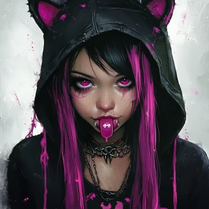 A MySpace-era inspired goth girl wearing a black and magenta Car...