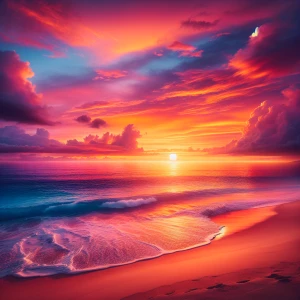 Stunning sunset over an ocean horizon, with orange and pink hues...
